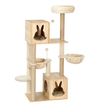 Cat Tree Tower Scratching Post Scratcher Wood Bed Condo Toys House 141cm