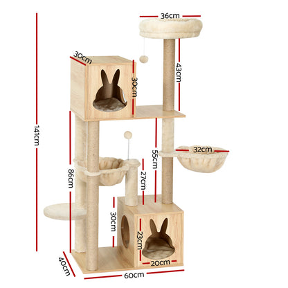 Cat Tree Tower Scratching Post Scratcher Wood Bed Condo Toys House 141cm