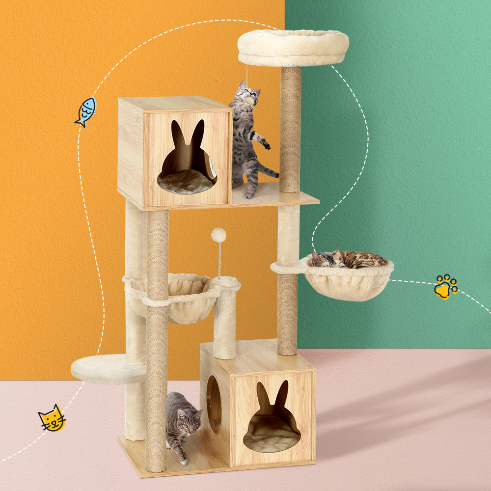 Cat Tree Tower Scratching Post Scratcher Wood Bed Condo Toys House 141cm