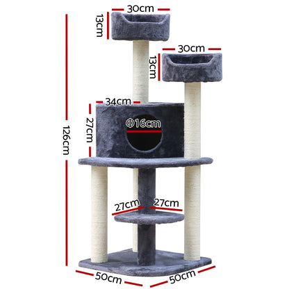 Cat Tree Trees Scratching Post Scratcher Tower Condo House Grey 126cm