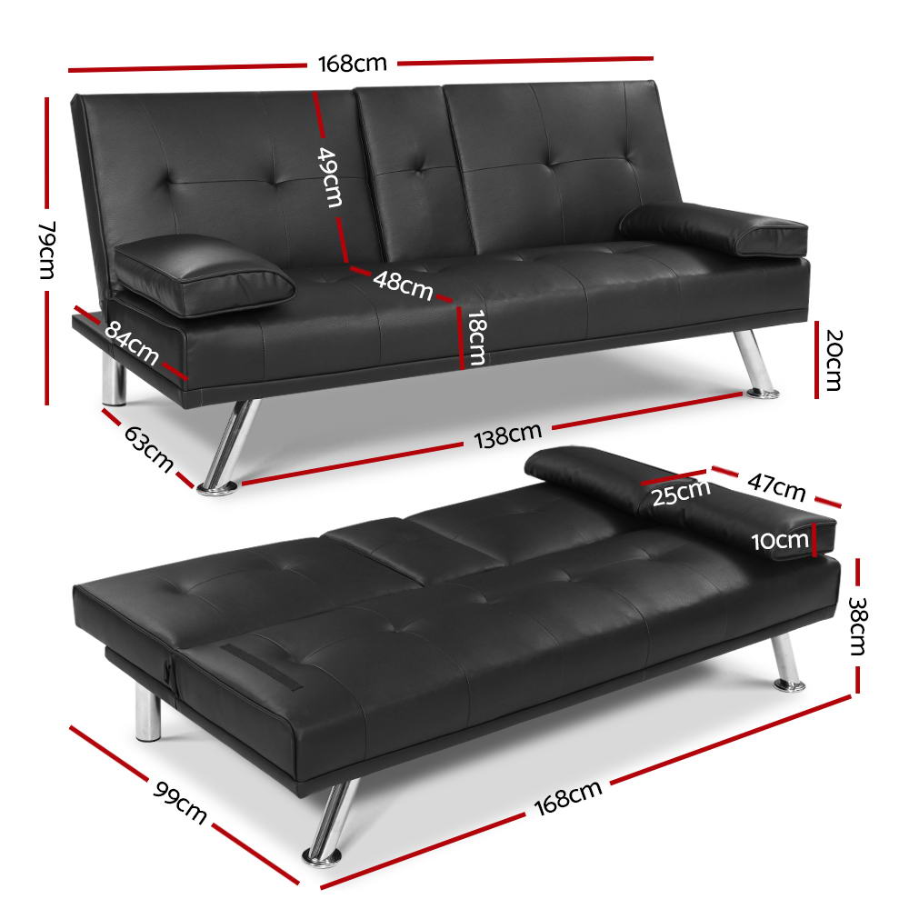 Coorio Sofa Bed Lounge Futon Couch 3 Seater Leather Cup Holder Recliner