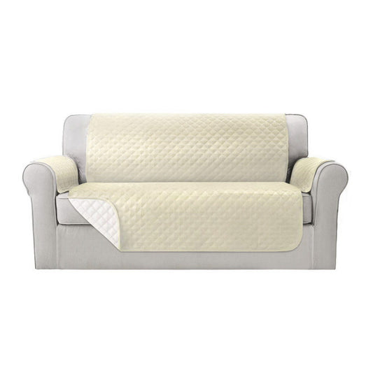 3 Seater Beige Quilted Couch Cover, Front