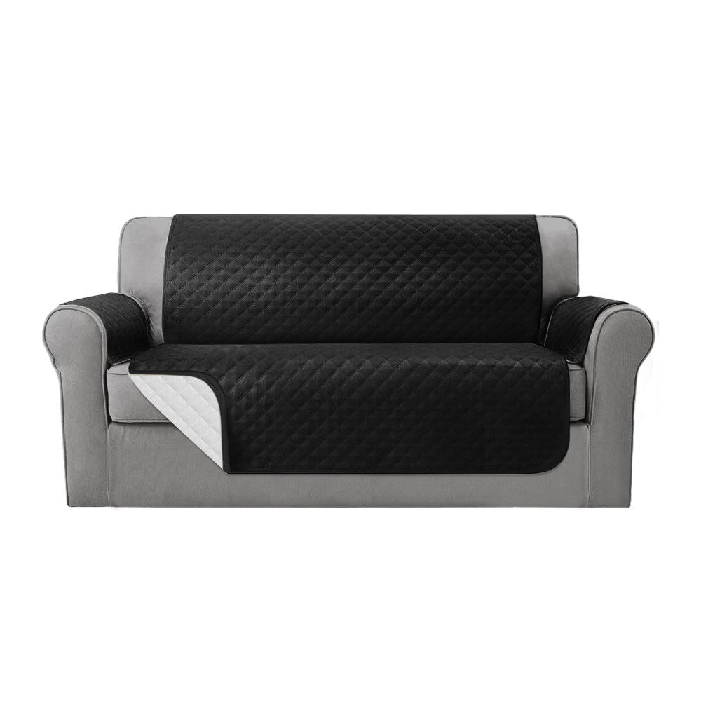 3 Seater Black Quilted Couch Cover, Front