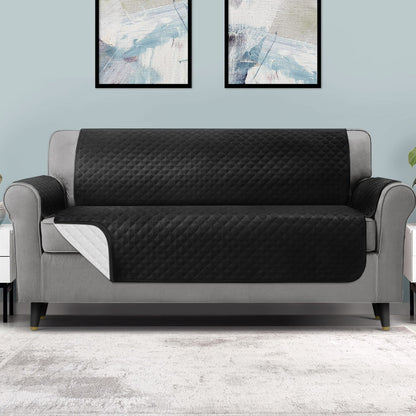 4 Seater Black Quilted Couch Cover, Main