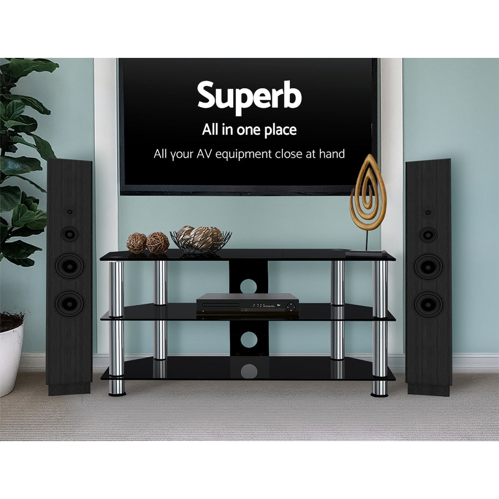 Modern TV Stand Entertainment Unit Media Cabinet Temptered Glass 3 Tiers