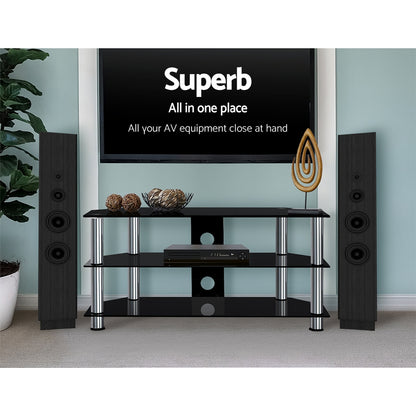 Modern TV Stand Entertainment Unit Media Cabinet Temptered Glass 3 Tiers