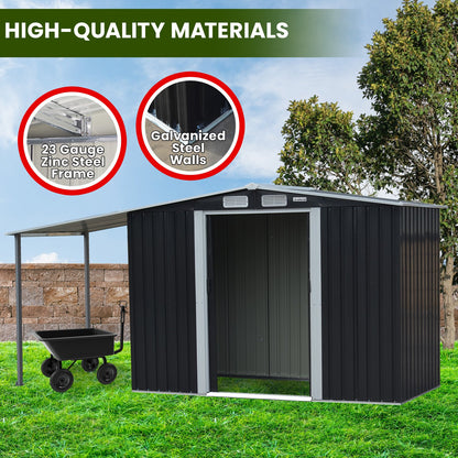 Wallaroo 4x8ft Zinc Steel Garden Shed with Open Storage - Black