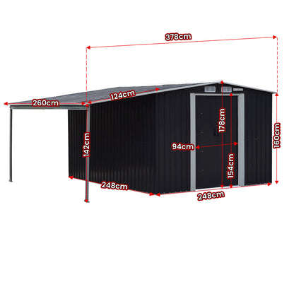 Wallaroo 8x8ft Zinc Steel Garden Shed with Open Storage - Black