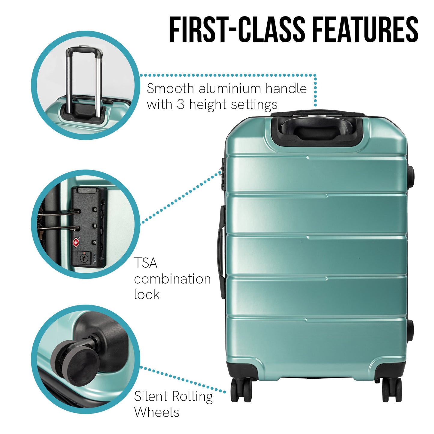 TravelElite Artemis 28in Hard Shell Suitcase  ABS+PC - Electric Teal