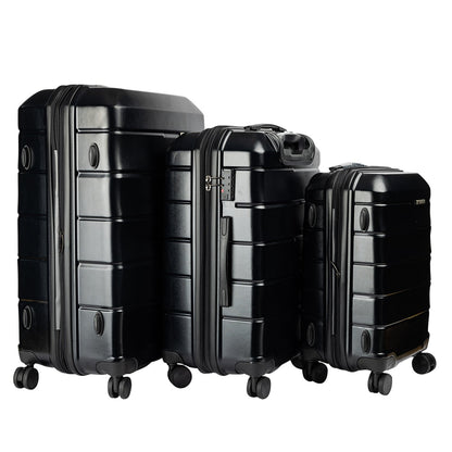 TravelElite 3PC Artemis Luggage Set Hard Shell Suitcase ABS+PC  Jet Black