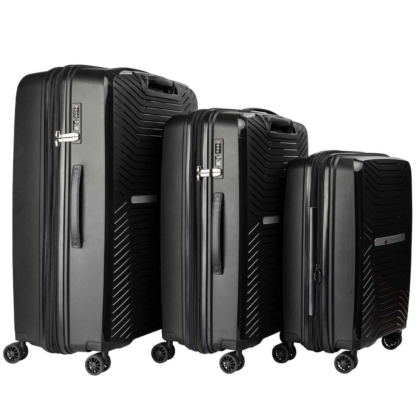 TravelElite 3PC Astra Luggage Set Hard Shell Suitcase - Obsidian Black