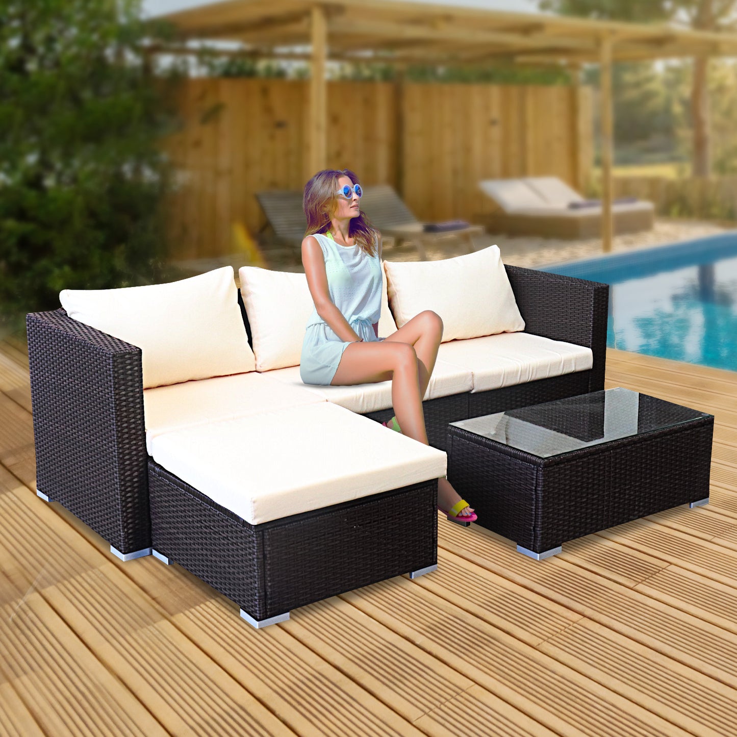 Sarantino 5pc Modular Outdoor Lounge Set PE Rattan - Brown