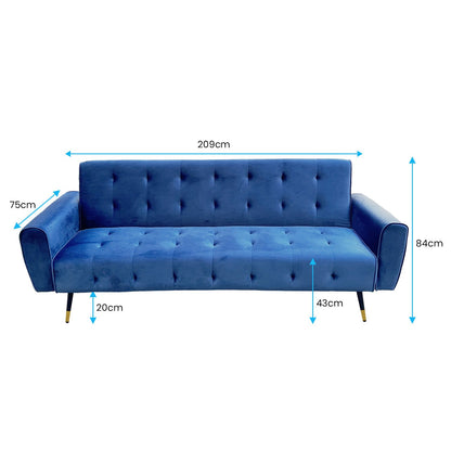 Sarantino Ava 3-seater Tufted Velvet Sofa Bed By Sarantino - Blue