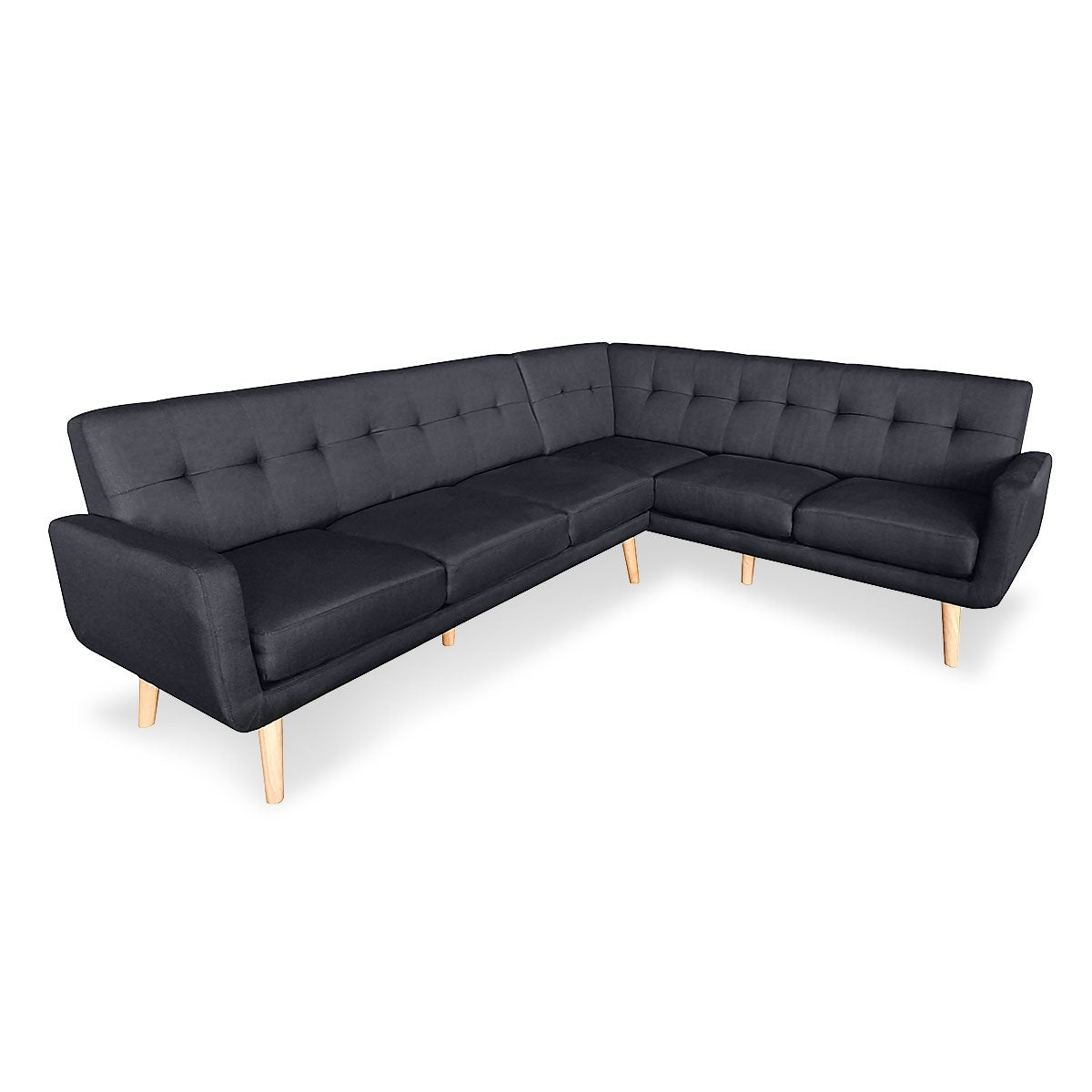 Sarantino Faux Linen Corner Wooden Sofa Lounge L-shaped with Chaise - Black