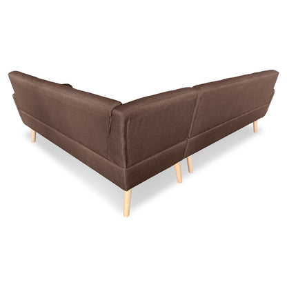 Sarantino Faux Linen Corner Wooden Sofa Lounge L-shaped Futon with Chaise - Brown