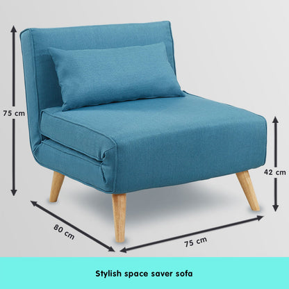 Sarantino Adjustable Corner Sofa 1 Seater Lounge Linen Bed Seat - Blue