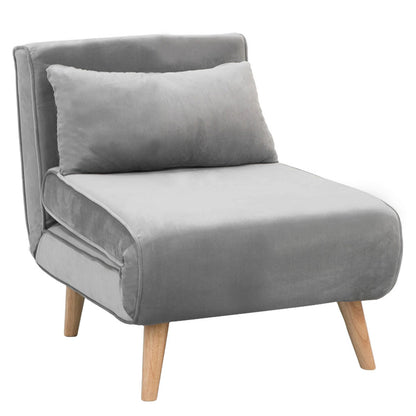 Sarantino Adjustable Chair Single Sofa Bed Faux Velvet - Light Grey