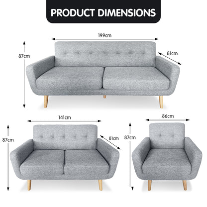 Sarantino 6-Seater Linen Sofa Set Couch Futon - Light Grey