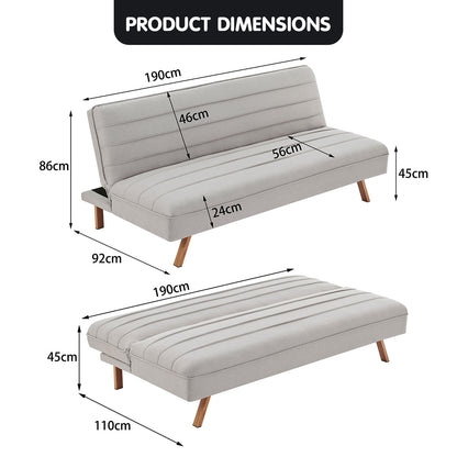 Sarantino 3 Seater Modular Linen Fabric Sofa Bed Couch Futon - Beige