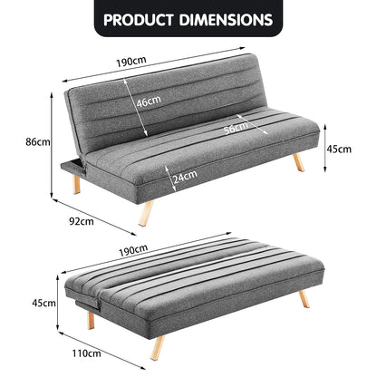 Sarantino 3 Seater Modular Linen Fabric Sofa Bed Couch - Dark Grey