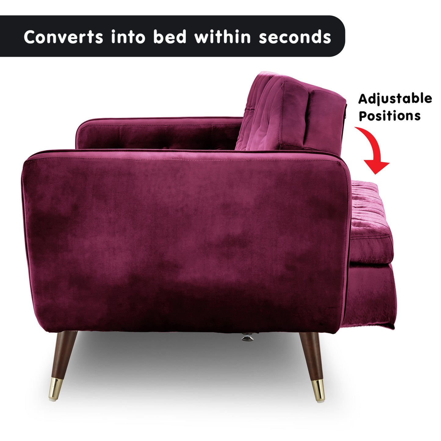 Sarantino Faux Velvet Tufted Sofa Bed Couch Futon - Burgundy