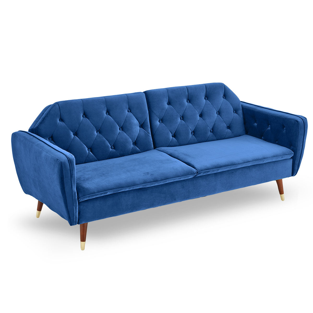 Sarantino Faux Velvet Sofa Bed Couch Furniture Lounge Suite Futon Blue