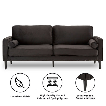 Sarantino Faux Velvet Sofa Bed Couch Furniture Lounge Suite - Black