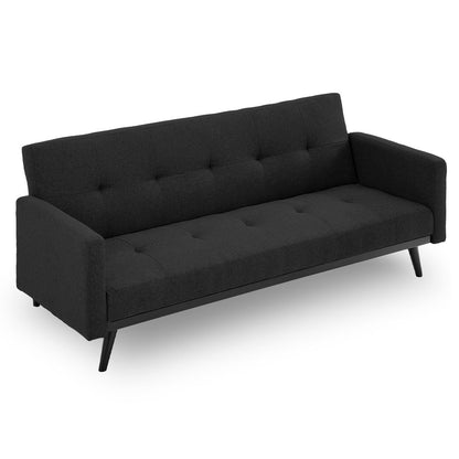 Sarantino Tufted Faux Linen 3-Seater Sofa Bed with Armrests - Black