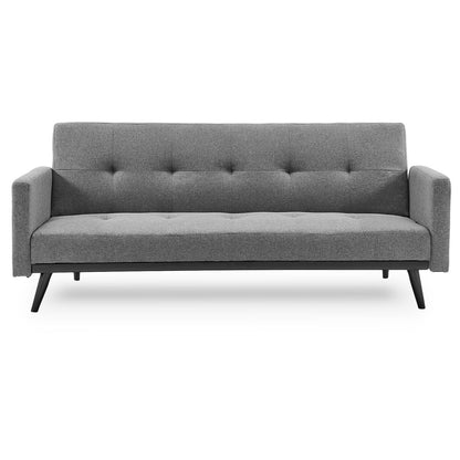 Sarantino Tufted Faux Linen 3-Seater Sofa Bed with Armrests - Light Grey