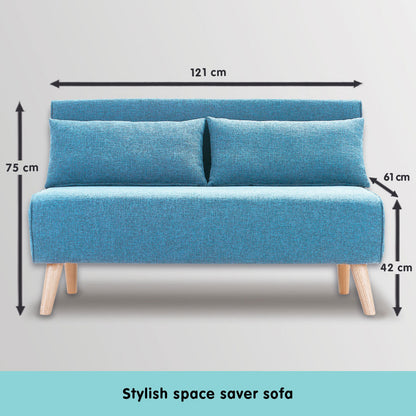 Sarantino Adjustable Corner Sofa 2-Seater Lounge Linen Bed Seat - Blue