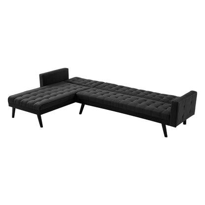 Sarantino 3-Seater Corner Wooden Sofa Bed Lounge Chaise Sofa Black