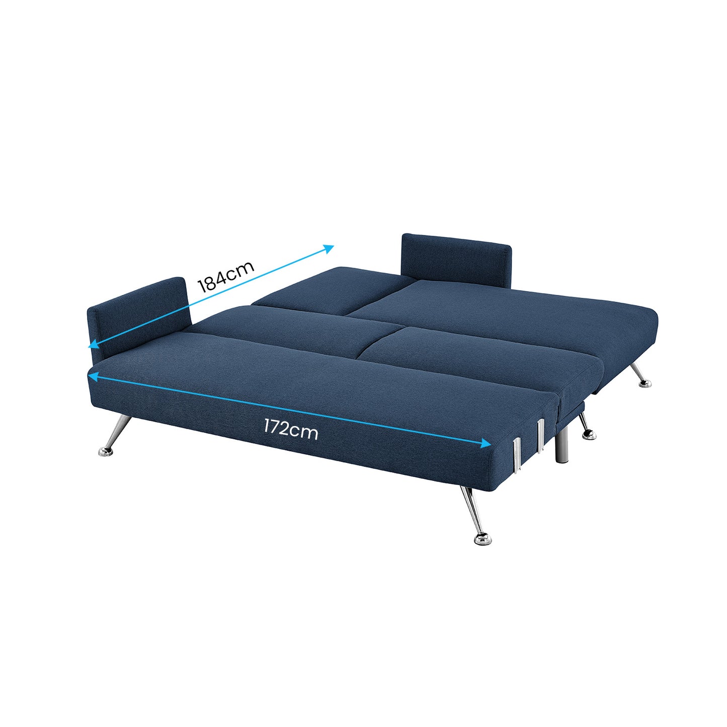 Sarantino Mia 3-Seater Sofa Bed with Chaise & 3 Pillows - Blue