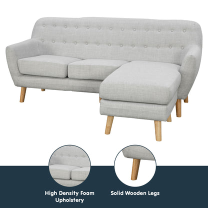 Sarantino Linen Corner Wooden Sofa Lounge L-shaped with Left Chaise Light Grey