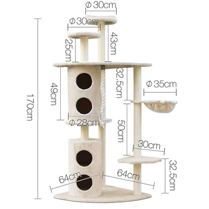 Catify 170cm XL Multi Level Cat Scratching Post Tree Post House Tower-Beige