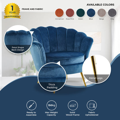 Bloomer Velvet Fabric Accent Sofa Love Chair - Blue