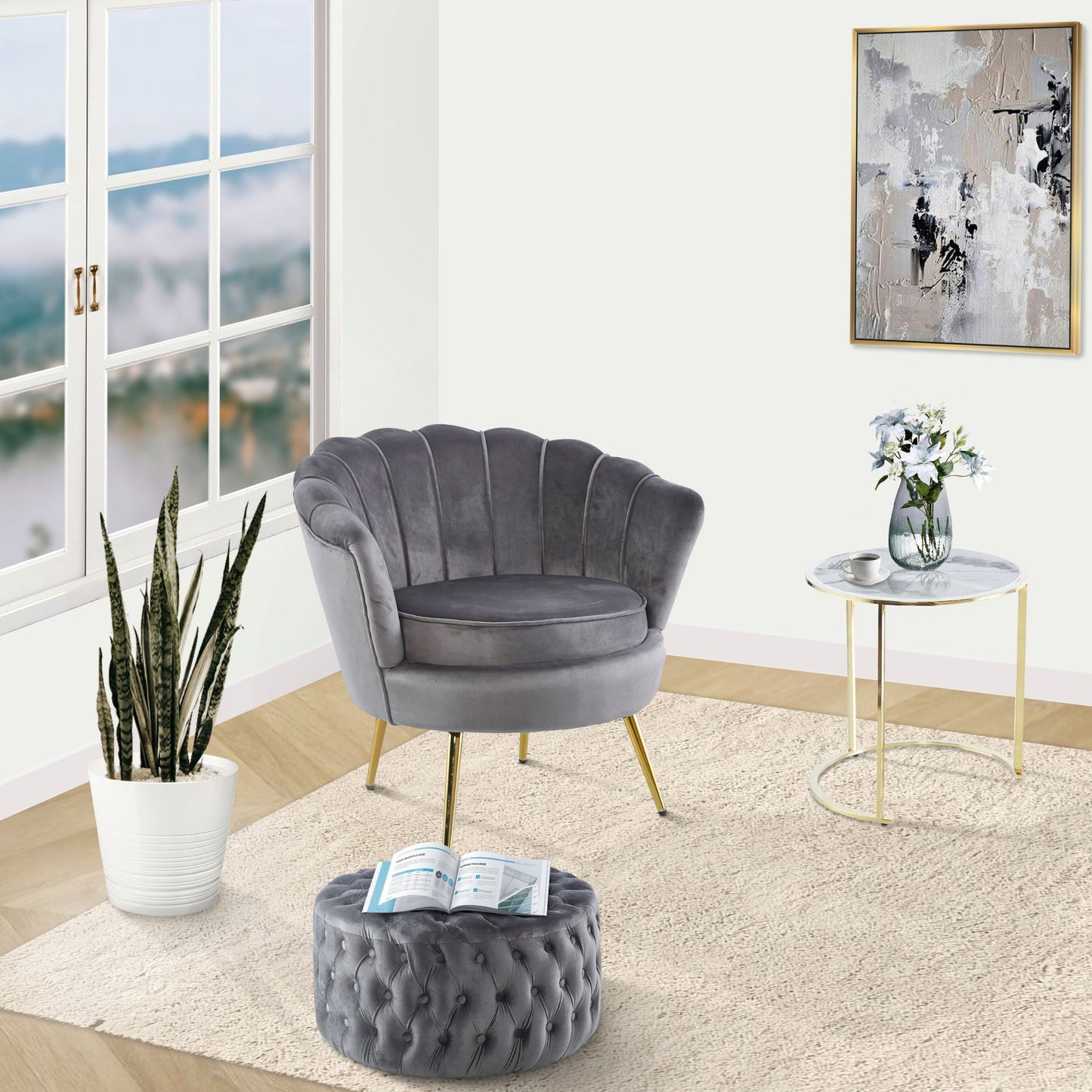 Bloomer Velvet Fabric Accent Sofa Love Chair - Grey