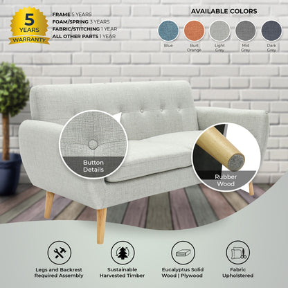 Dane 3 + 1 + 1 Seater Fabric Upholstered Sofa Armchair Lounge Couch - Light Grey