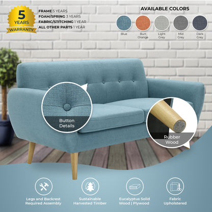 Dane 3 Seater Fabric Upholstered Sofa Lounge Couch - Blue