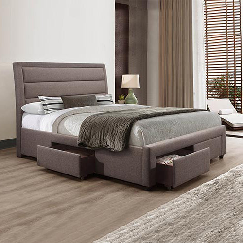 Storage Bed Frame King Size Upholstery Fabric in Light Grey with Base Drawers