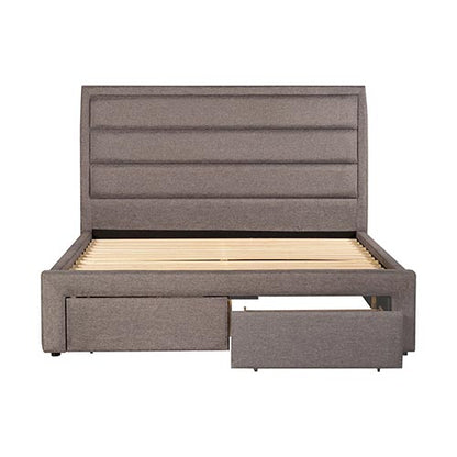 Storage Bed Frame King Size Upholstery Fabric in Light Grey with Base Drawers