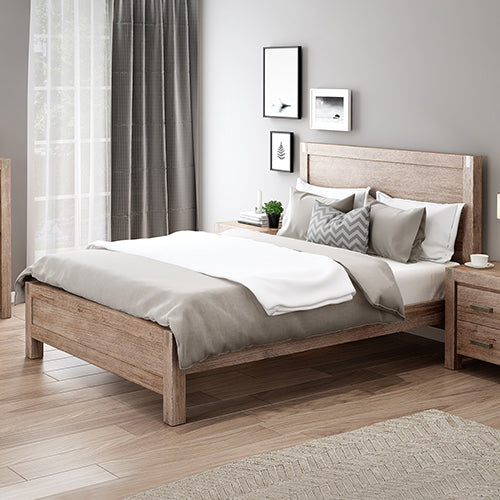 King Single Bed Frame Solid Wood Veneered Acacia - Oak Timber Slat in Sydney