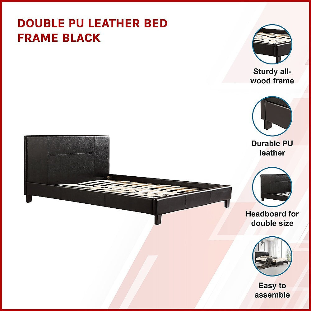 Tokyo Double PU Leather Bed Frame Black