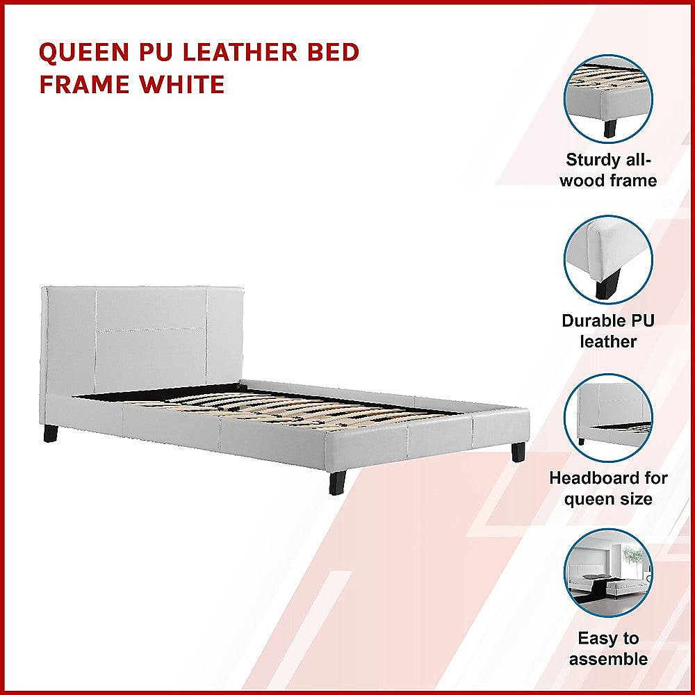 Tokyo Queen PU Leather Bed Frame White