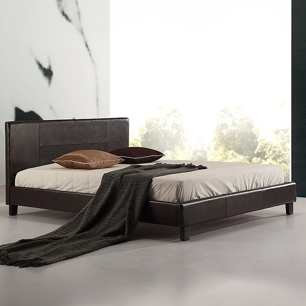 Tokyo Queen PU Leather Bed Frame Brown