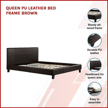 Tokyo Queen PU Leather Bed Frame Brown