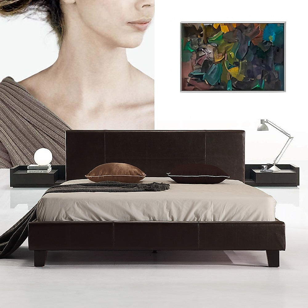 Tokyo Queen PU Leather Bed Frame Brown