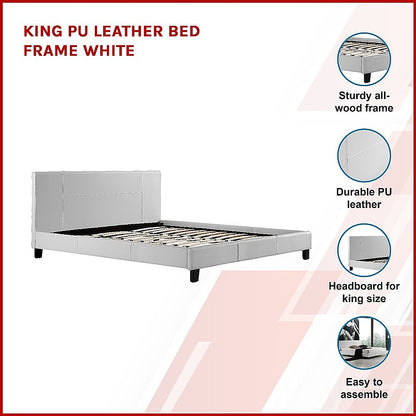 Tokyo King PU Leather Bed Frame White