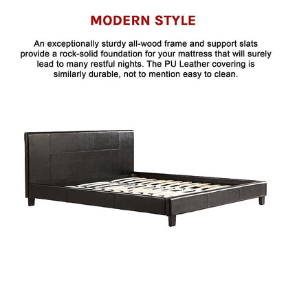 Tokyo King PU Leather Bed Frame Brown