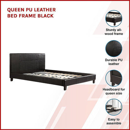 Tokyo Queen PU Leather Bed Frame Black