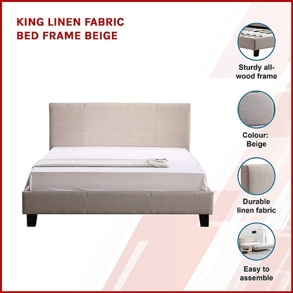 Tokyo King Linen Fabric Bed Frame Beige